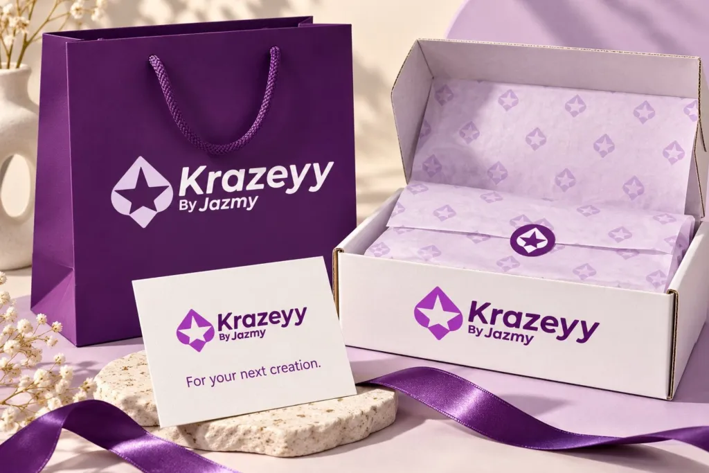 Krazeyy carry bag, box and thank-you card